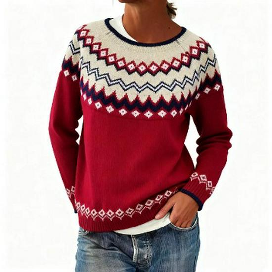 Women's 2025 Autumn/Winter Round Neck Color Block Loose Knit Sweater - Fashionable Pullover
