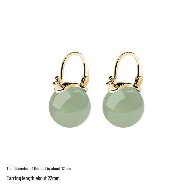 Retro High Imitation Hetian Jade Ear Buckle Small Design Simple Gentle Lady Fashion Temperament High Sense Earrings