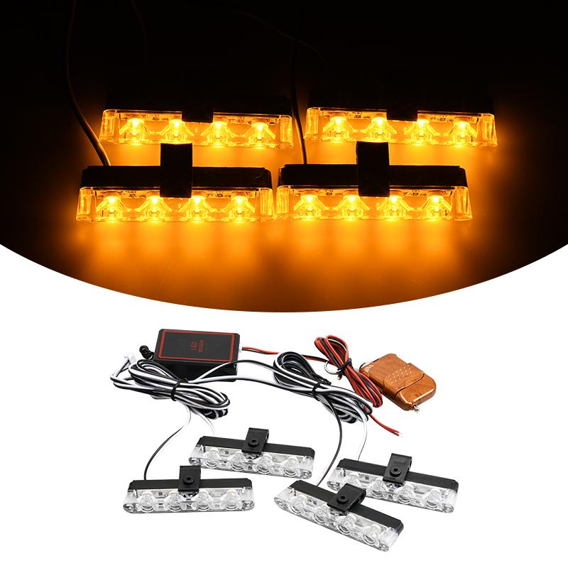 Car Led Grid Police Strobe Light With Remote Super Bright 12V Front Grille Auto Emergency Flashing Firemen Beacon Warning Lamp