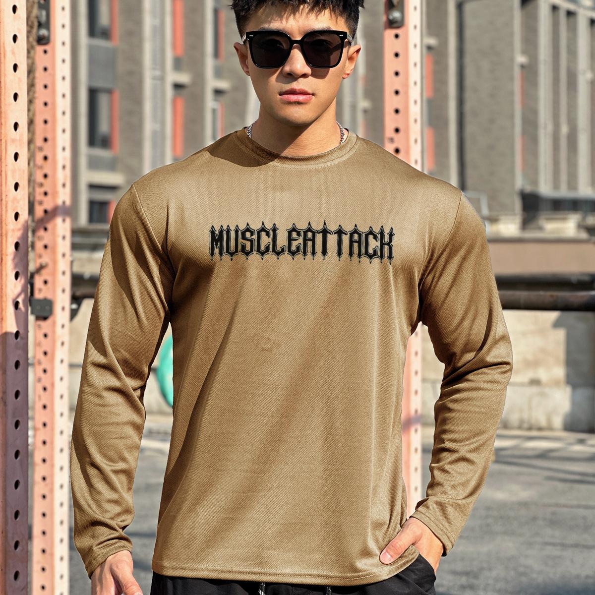 

Fitness Autumn Summer New Autumn Sports Pullover Base Shirt Running Round Neck Mesh Long Sleeve For Men XL