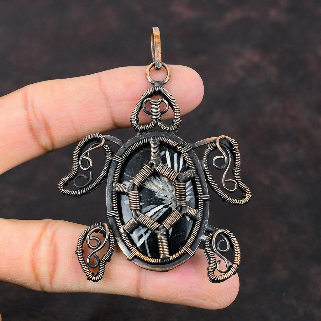 Chrysanthemum Pendant Copper Wire Wrapped Gemstone Pendant Chrysanthemum Jewelry Tortoise Pendant Handmade Pendant Copper Jewelry For Gift