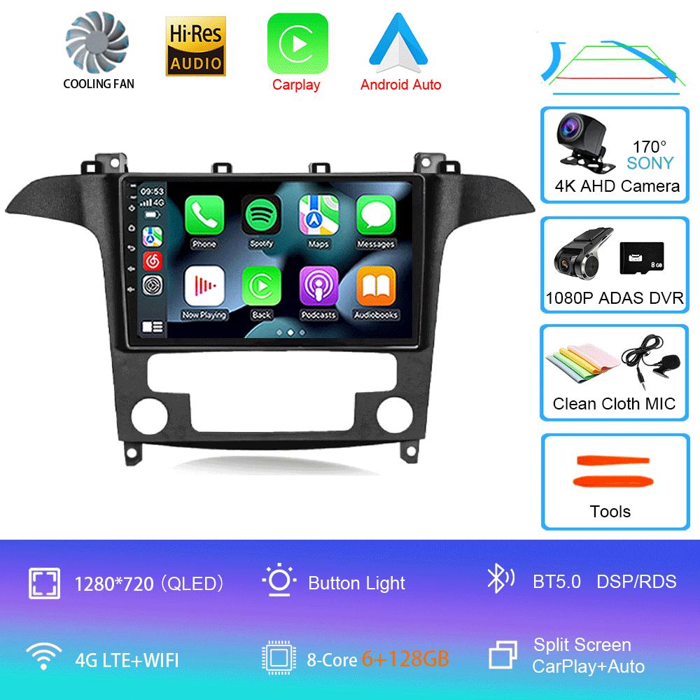 Android14 Video Player Carplay Auto For Ford S Max S-MAX 2007 2008 2009 2010 2011 - 2015 Multimedia Car Radio WIFI+4G DSP Stereo