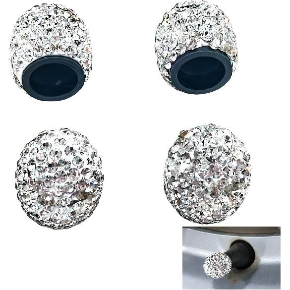 4PCS Rhinestone Tire Valve Caps, Tire Valve Caps, Car Accessories for Women, Anti-Corrosion, Shiny Decoration, AC-6-112 Suitable for All Kinds of