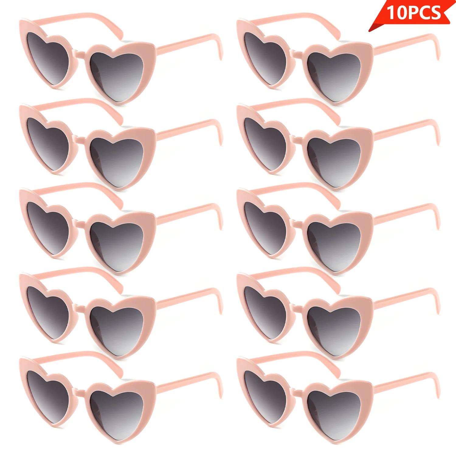 10 Pack Heart Sunglasses Vintage Cat Eye Heart Eyeglasses Vintage Retro Bachelorette Bride Sunglasses Bulk for Women