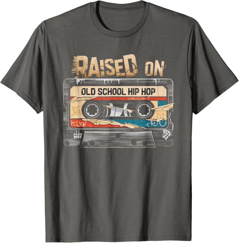 Raised On Old School Hip Hop Cassette Graphic TShirt Unisexs Casual Cotton Crewneck Tee