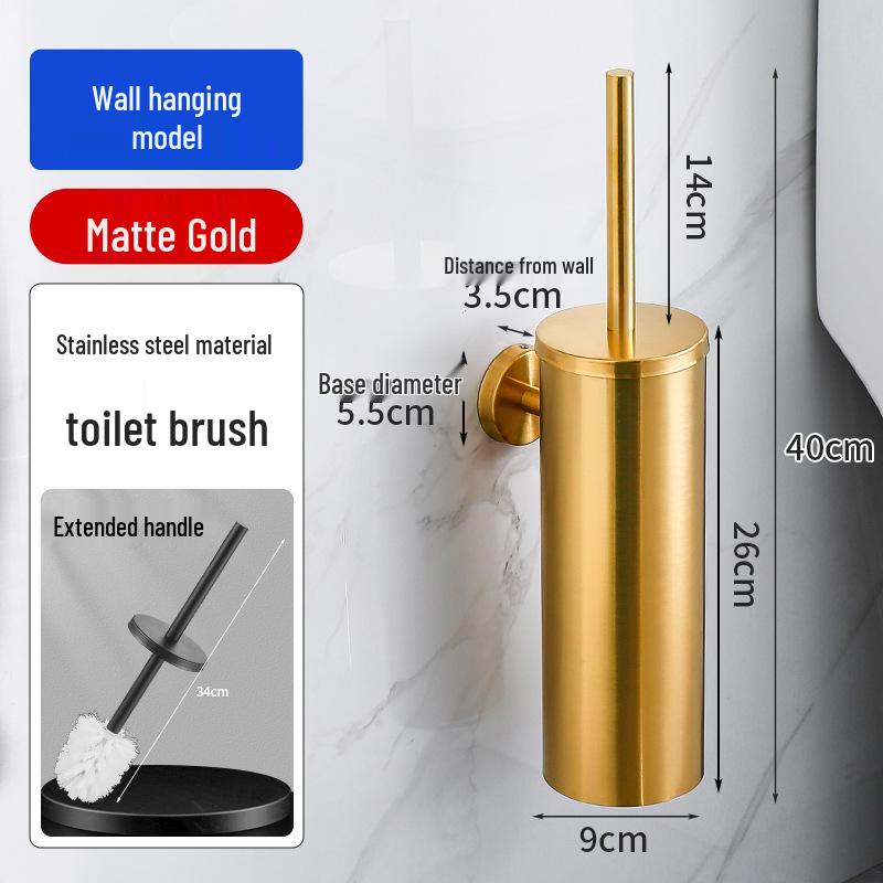 Wall-Mounted Stainless Steel Toilet Brush with Odor-Proof Long Handle and Round Holder for Bathroom Cleaning