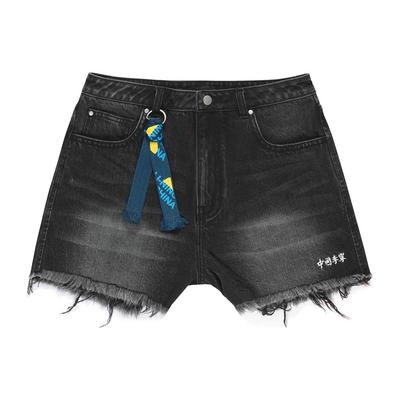 Li Ning X League Of Legends Kollaboration Pool Party Serie Einfarbige Ausgefranste Gewaschene Denimshorts Damen Shorts Schwarz AJST222-2