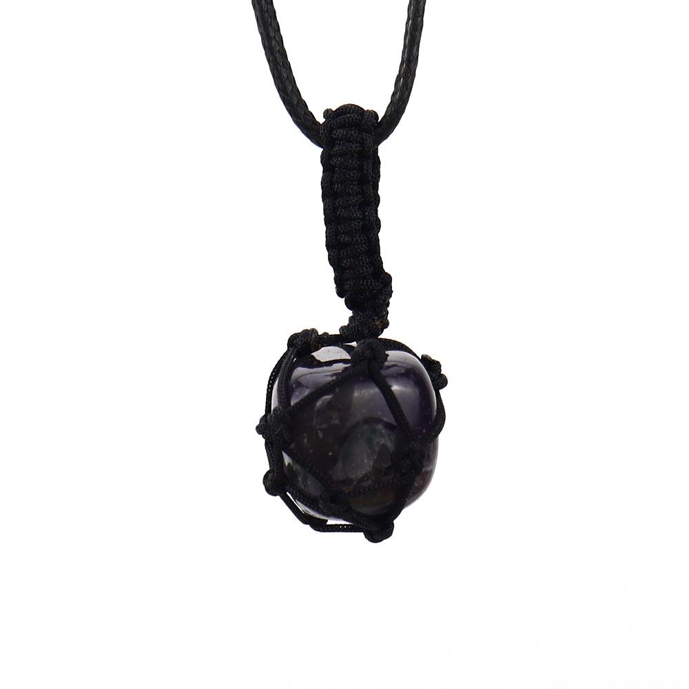 Hand-Woven Crystal Rough Stone Natural Stone Black Mesh Pocket Necklace Mesh Pocket Sweater Chain N702 Pure natural