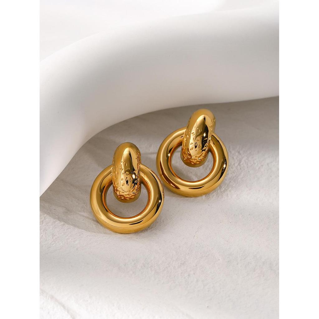 18k Gold Plated Stainless Steel Minimalist Earrings in European & American Design