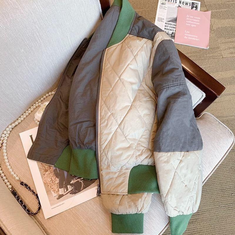 Gemütliche Patchwork-Baumwolljacke im Hong Kong-Stil mit lockerer Passform für Damen im Herbst und Winter