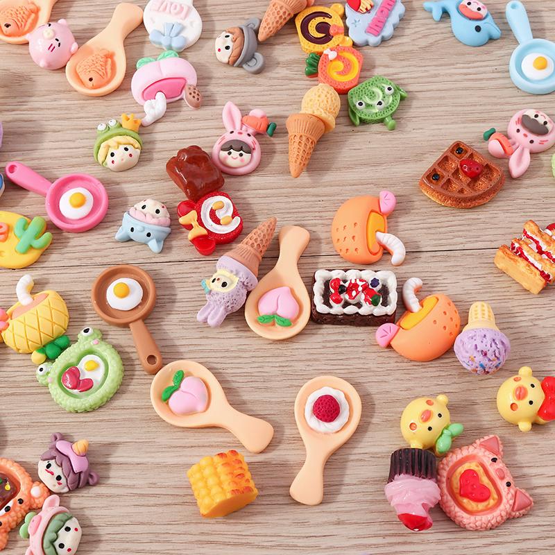 Tusember 10pcs/lot Cute Kawaii Food Charms Eggs Cake Ice Cream Flatbacks for Jewelry Making Earrings Necklace Accessories