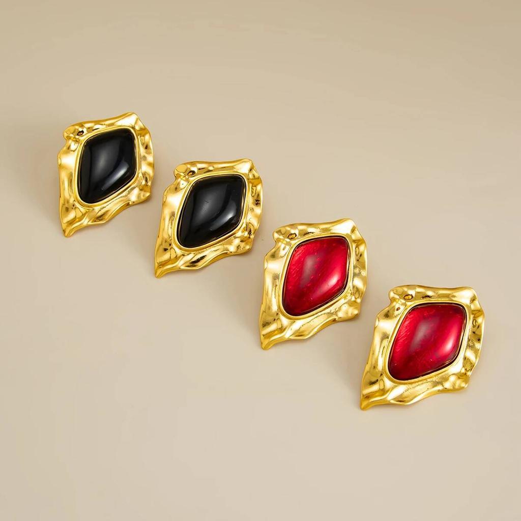 Salircon Vintage Inlaid Resin Acrylic Irregular Stud Earrings Women Classic Geometric Piercing Earring Party Accessory Jewelry