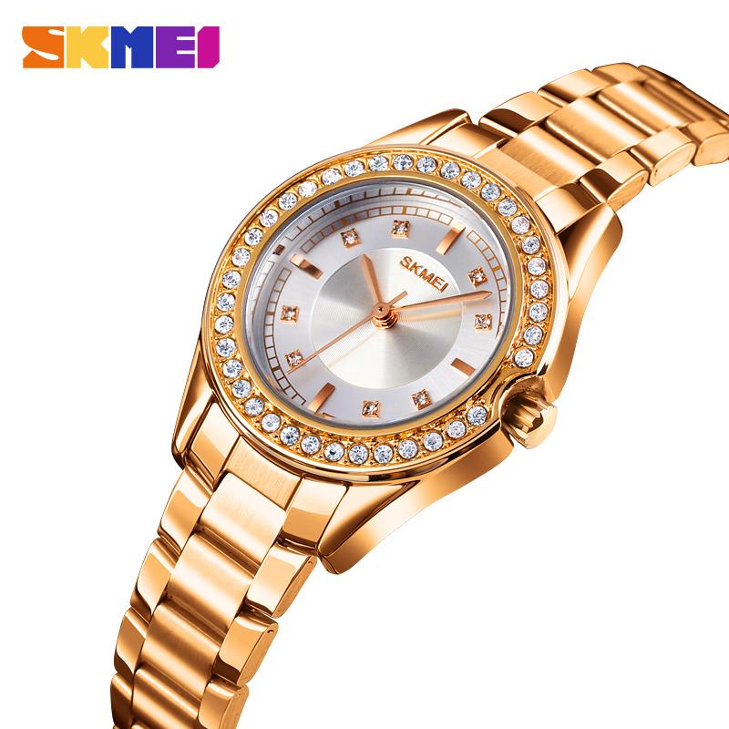 SKMEI 1534 Quartz Watch Innovative Diamond Wristwatches Lady Watches Waterproof Stainless Steel Strap Reloj Mujer Fashion Women