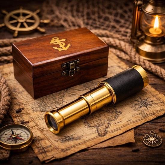 Brass Telescope with Wooden Box Dollond London Style Spyglass  Nautical Maritime Decor