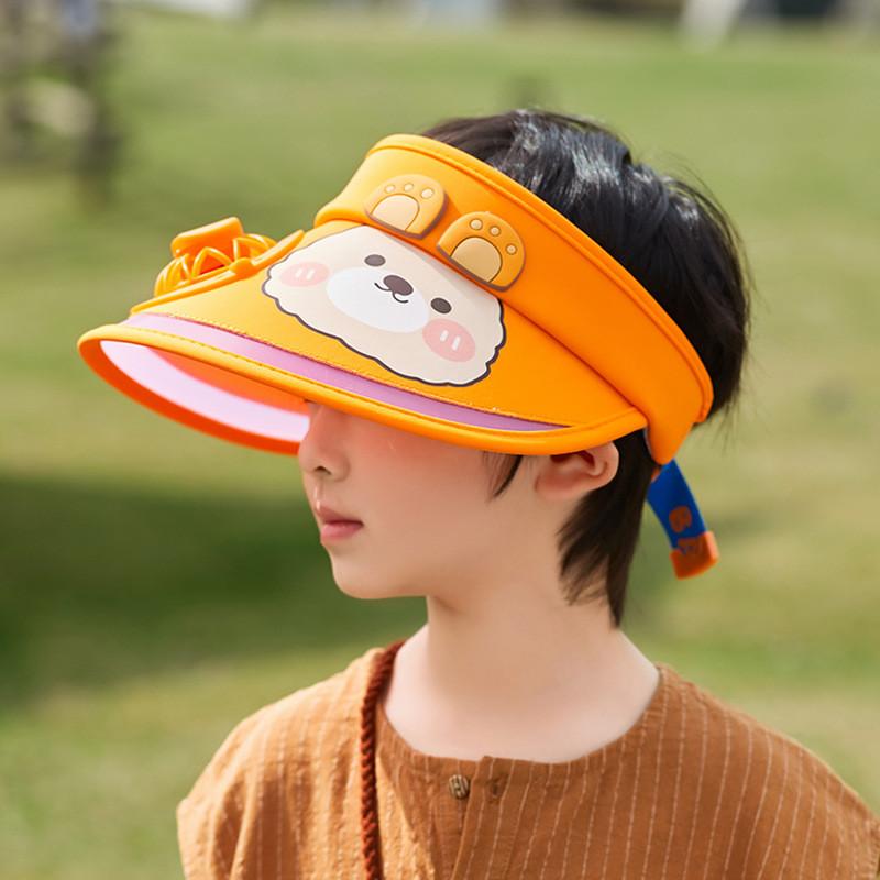 

Childrens Cartoon Sun Hat With Fan And Wide Brim For Outdoor Summer Protection Orange Dog
