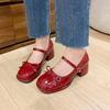 French Bow Square Head Single Shoes Women's Middle Heel Spring 2025 New Versatile Small Fragrant Thick Heel Mary Jane Shoes