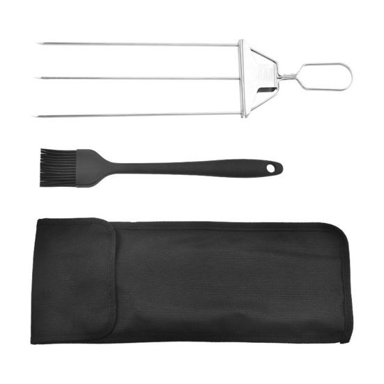 3-Prong Grill Skewers, Stainless Steel BBQ Skewers with Pusher, Rust-proof Grill Sticks for Meat Vegetables Chicken Shrimp, Outdoor Cooking Essential