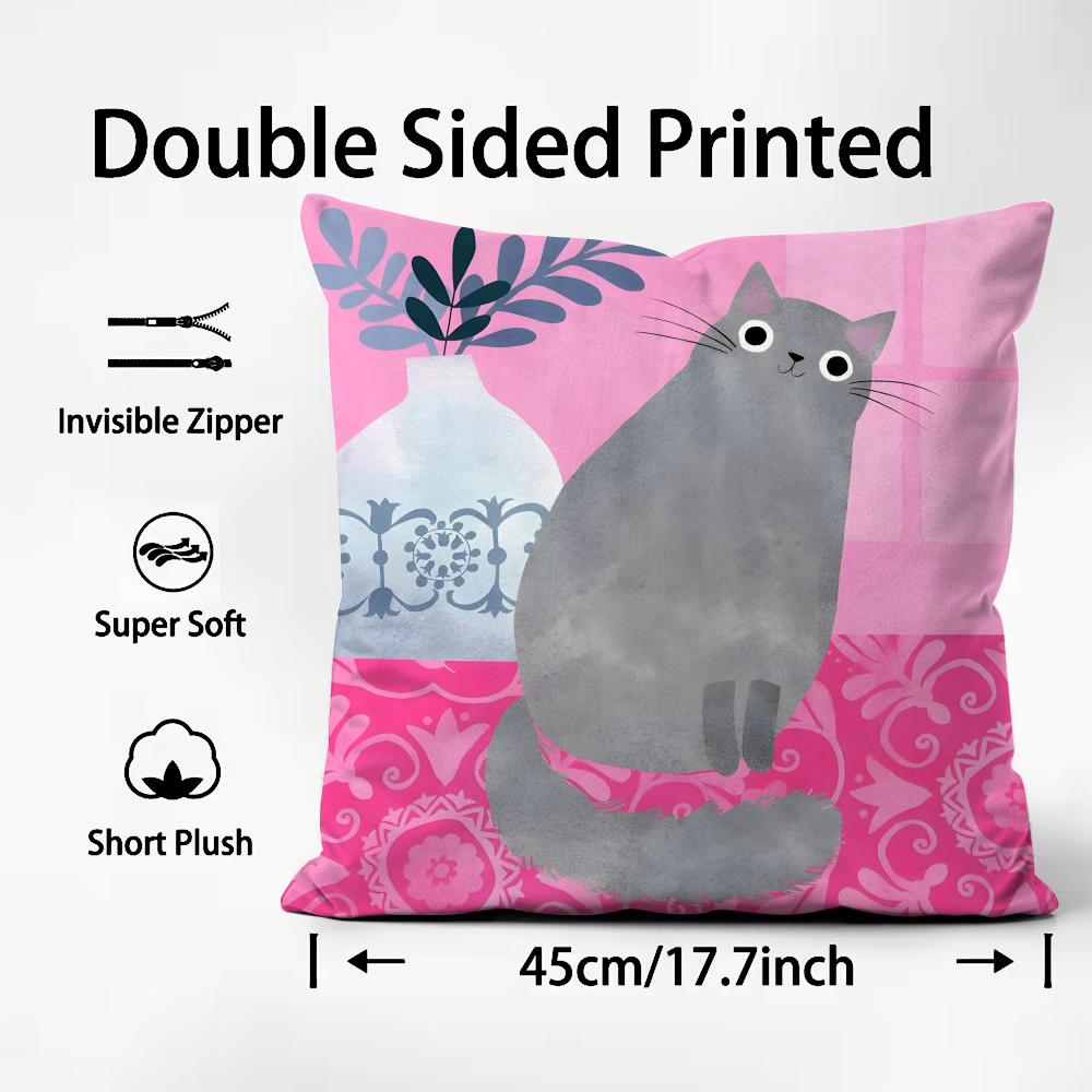 Cat Cute Cushion Cover Plush Fabric Soft DoubleSided Printed Sofa Warm Winter Home Child Gift Pillow Case