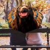 1pc Cute dog pattern Umbrella Portable Folding Umbrella Iron Frame Hole Bone Structure Outdoor Home Umbrella
