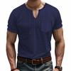 Herren Sommer T-Shirt, Faux Leinen Slub Locker Atmungsaktiv Sportlich Lässig V-Ausschnitt Kurzarm Tee