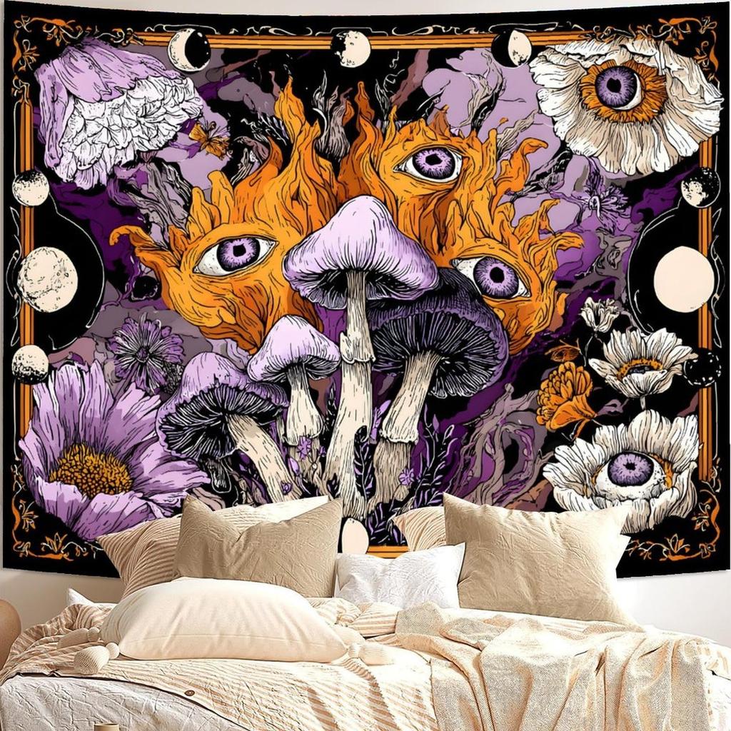 Purple mushroom landscape Digital printing polyester wall hanging tapestry decorative Living bedrooms Office background gift