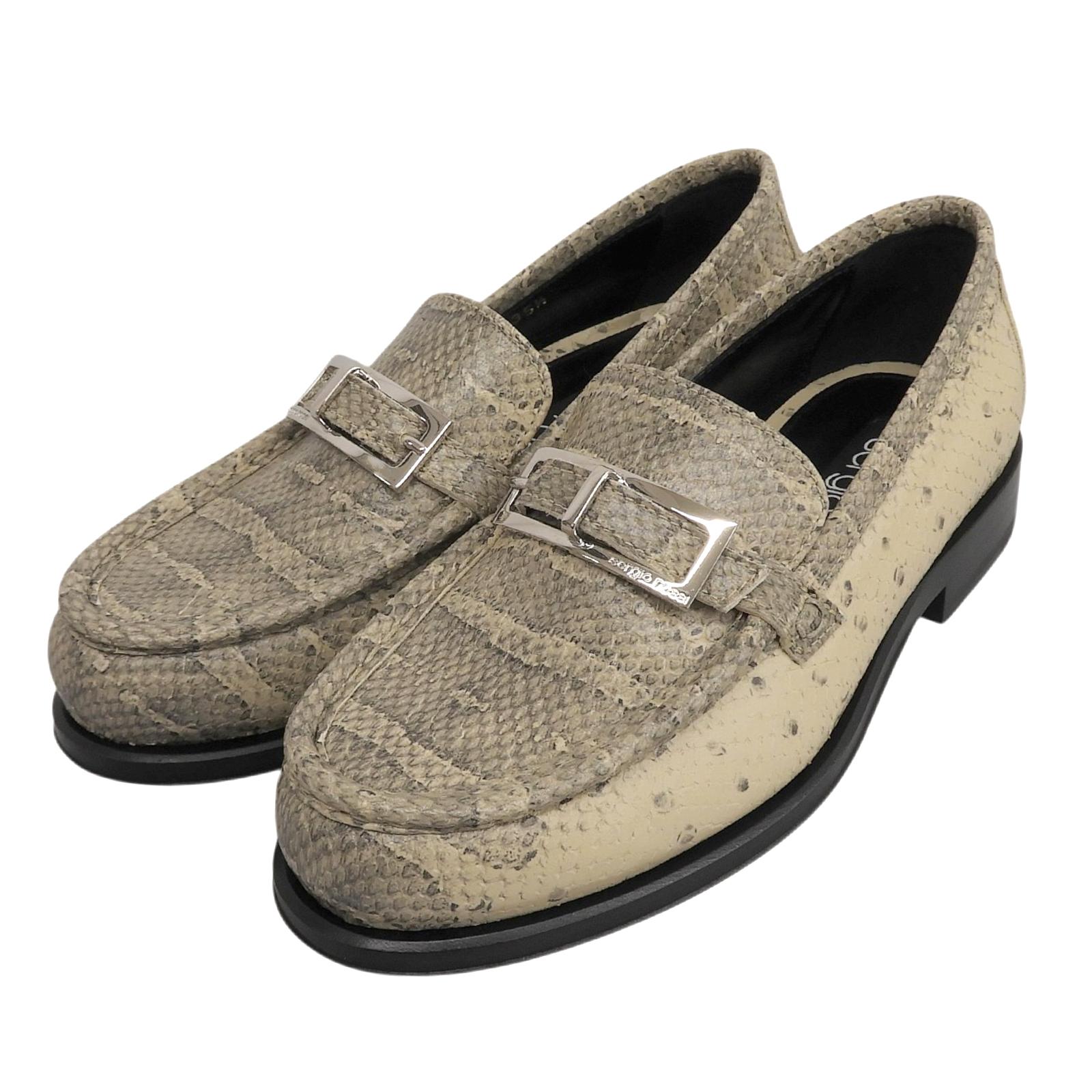 Pristine Sergio Rossi loafers SR NORA beige Embossed leather Women 35.5 Used