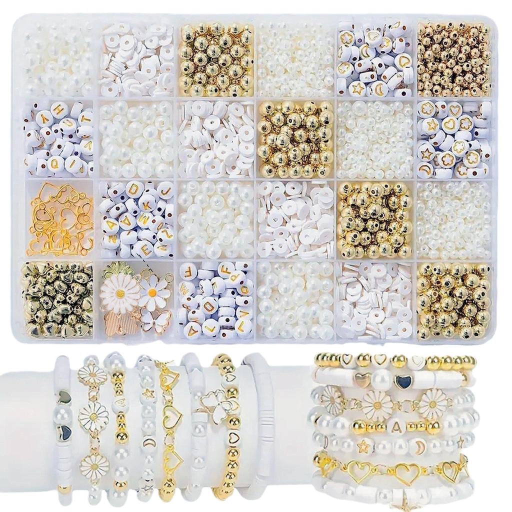 24 Grid Pearl Soft Pottery Sheet Letter Bead Accessories Kit Handmade Diy Beaded Bracelet Necklace Jewelry Accessories