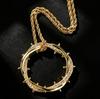 European and American Hip Hop Thorn Double Ring Pendant Copper Set Zircon Men's Personalized Trendy Brand Full Diamond Necklace