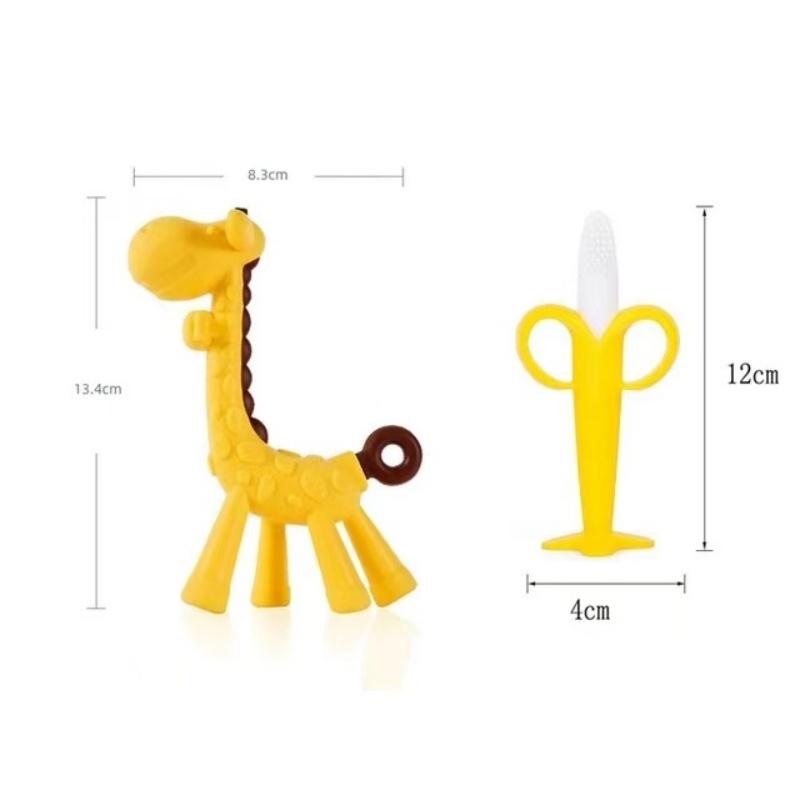 1Pcs Baby Teething Teether, Giraffe Shape Cartoon Baby Ring Teether, BPA-Free Silicone Chewing Charm, Baby Teething Teether
