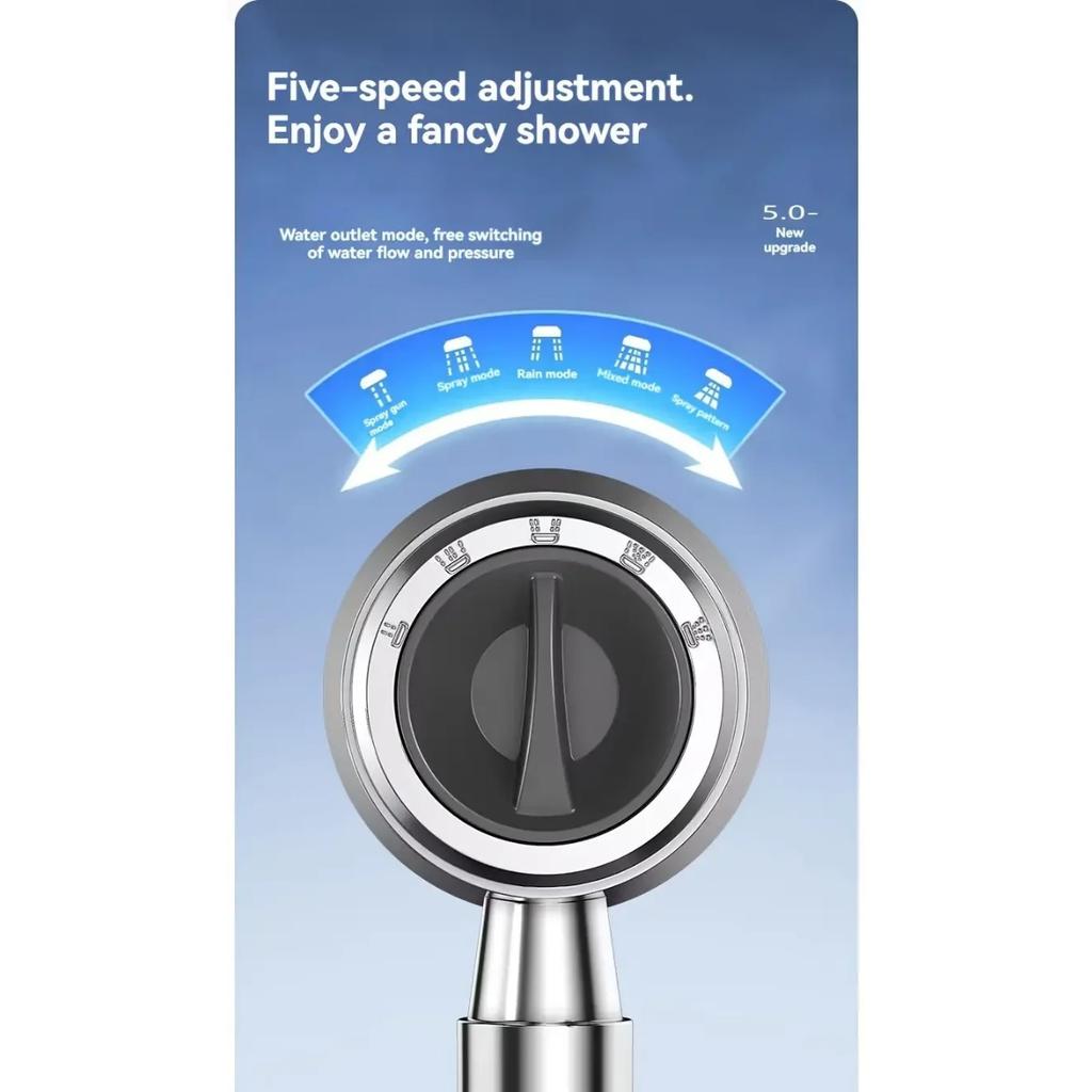 High Pressure Water Saving Filter Shower Head 5 Modes Handheld Shower Head One Button Stop Bathroom Accessories