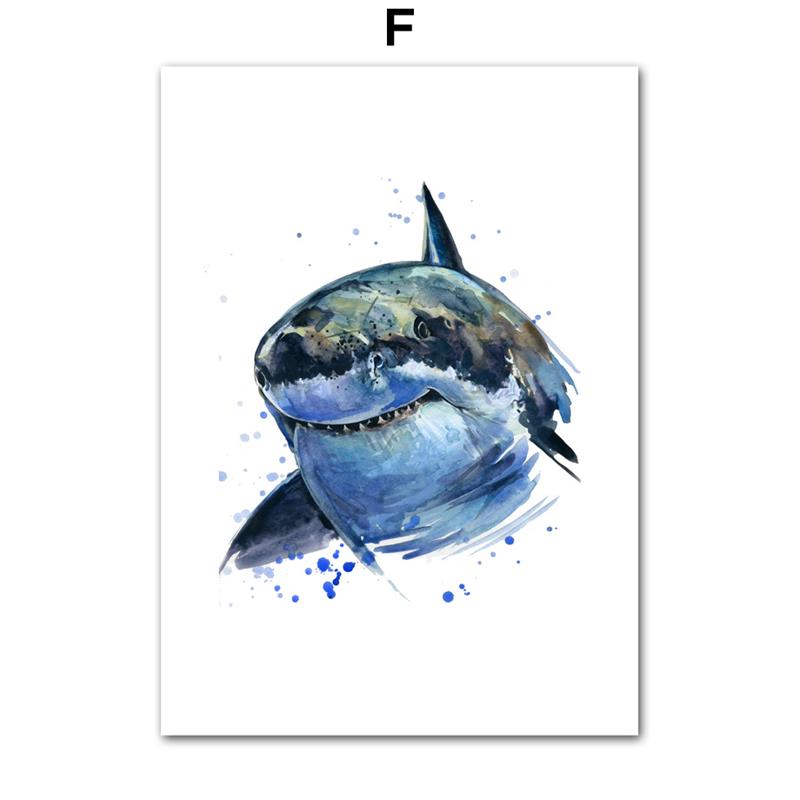 

Морская жизнь, китовая акула, дельфин, осьминог, настенная живопись на холсте, постеры на скандинавскую тему и принты, настенные панно, декор для детской комнаты 21x30cm No Framed