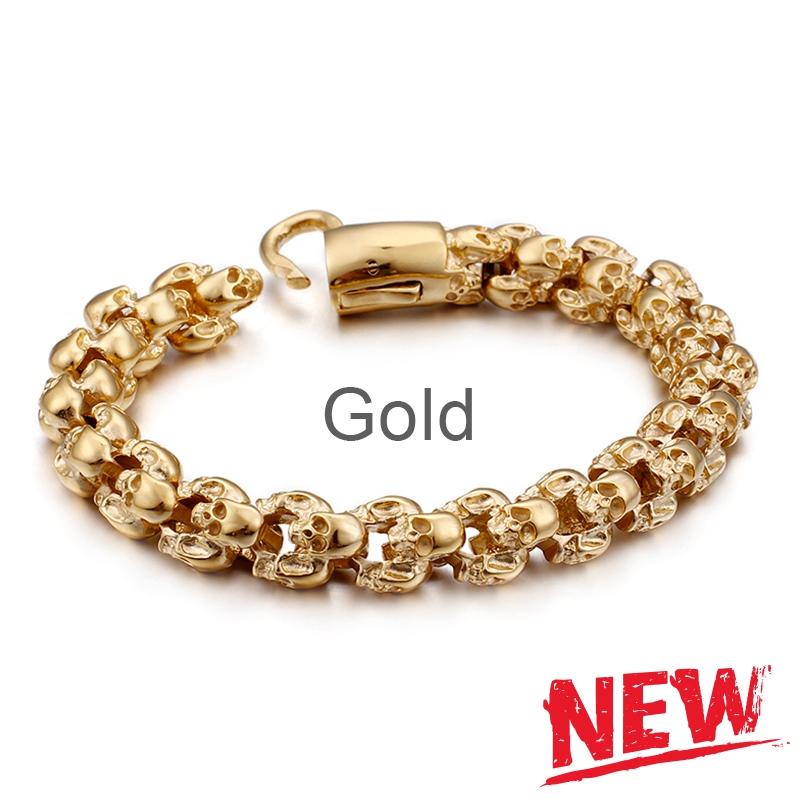 Punk Skull Bracelets Men Stainless Steel Shiny Matte Skull Charm Link Chain Brecelets Male Gothic Jewelry 2020