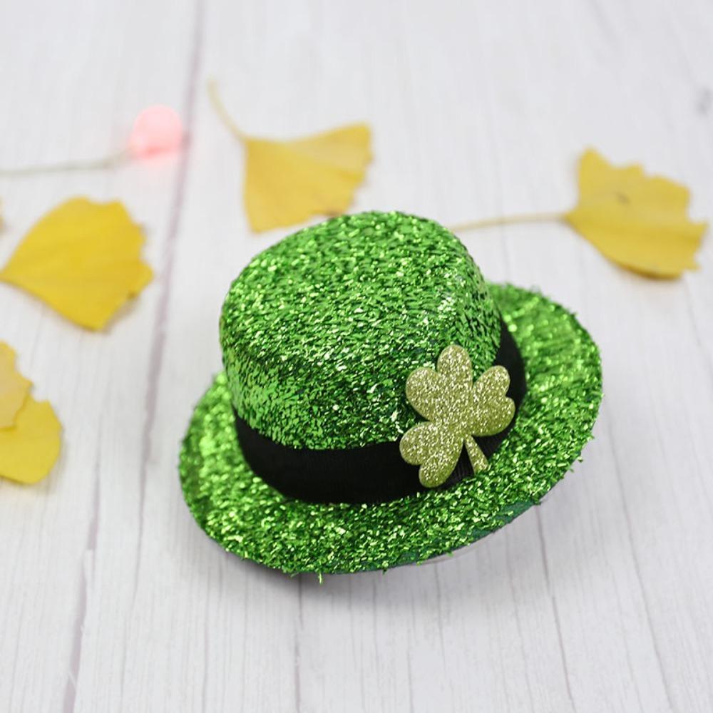 

Повседневная зеленая заколка для волос в виде трилистника, бархатный клевер, блестящий зажим для волос в виде шляпки, пайетки, декор для вечеринки в честь дня рождения, День святого Патрика