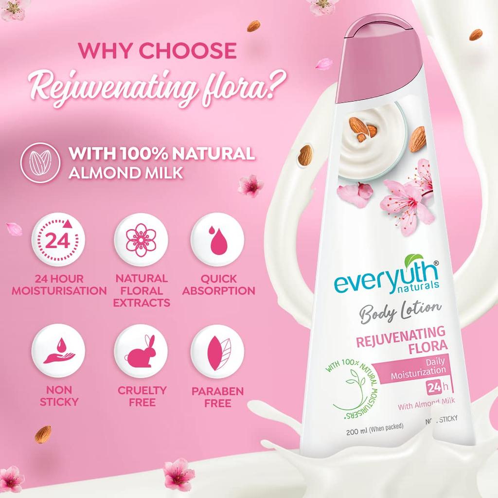 Everyuth Naturals Rejuvenating Flora Body Lotion 500ml For Soft Smooth Skin Deep Moisturization 24 Hour Hydration Daily Moisturizer For All Skin Types