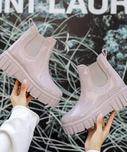 Aimoha Kurze Regenstiefel mit Seiteneinsatz und Keilabsatz Dick Bequem und Komfortabel für Gummi Regen Gartenarbeit und Schnee Natürlich Designt für Jeden Tag