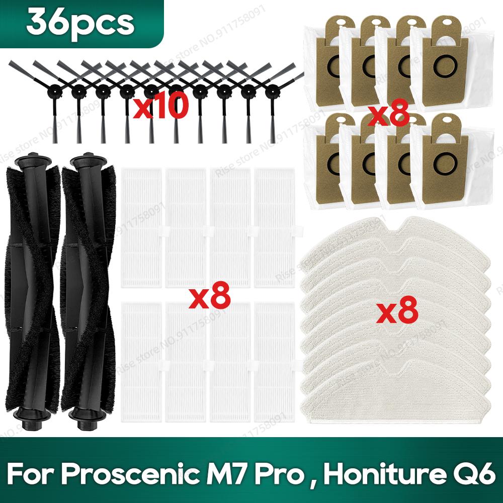 Kompatibel für Lenovo t1s Pro Proscenic M7 Pro, Honiture Q6 Zubehör Roboterstaubsauger Walzenbürste Hepa-Filter Wischtuch Staubbeutel Teile
