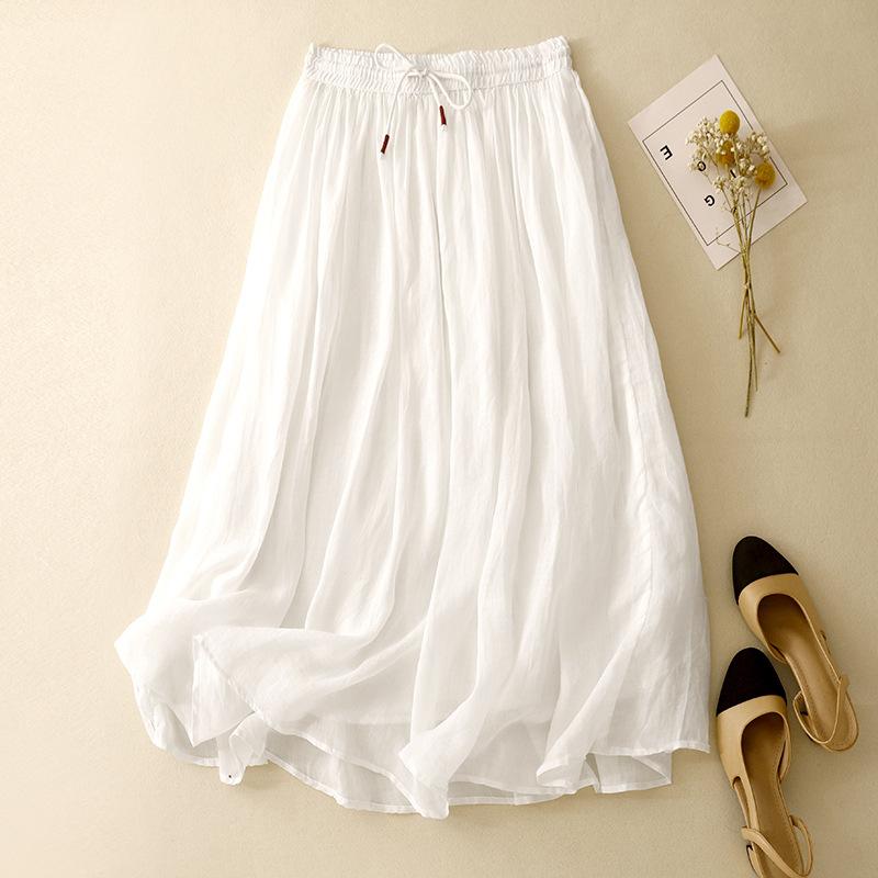 Skirt Women Summer Casual Versatile Elastic High Waist Loose Skirt Oversize Stretchy Cotton Dresses