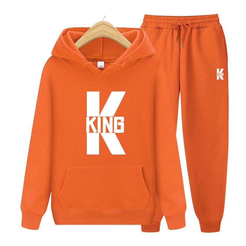 King Print Tracksuit 2 Pieces Set Long Sleeve Sweatshirts for Men Women Sport Suit Hooded Pullover Sweatshirt Top Coat