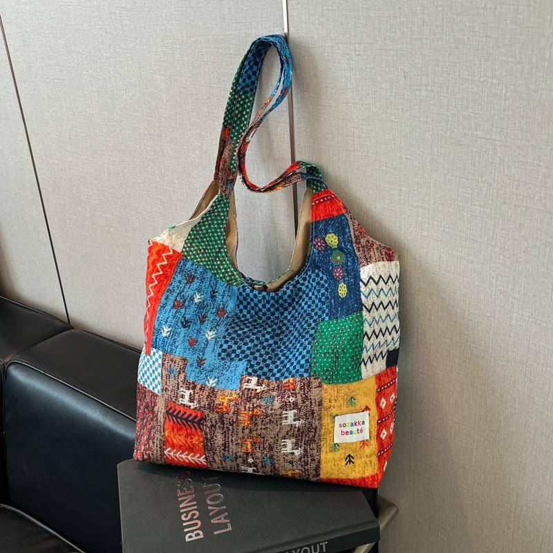 Bag Women's Large-capacity New Contrasting Color Shoulder Bag College Student Class Tote Bag