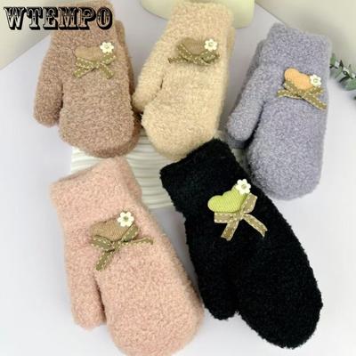 Women's Winter Knitted Gloves Cute Student Bow Gloves Cold Proof and Warm Gloves