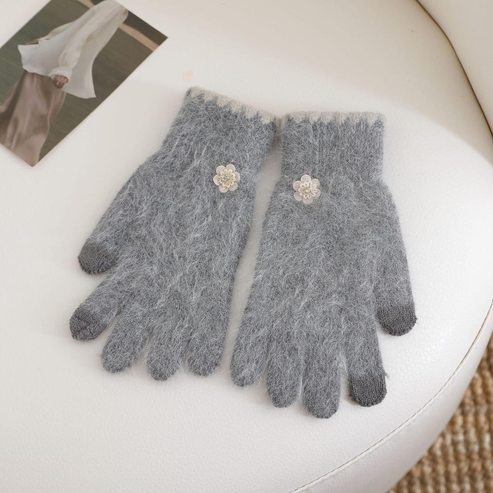 

Thickened Plush Gloves Flower Cotton Mittens Cute Full Finger Gloves Girl темно-сірий колір