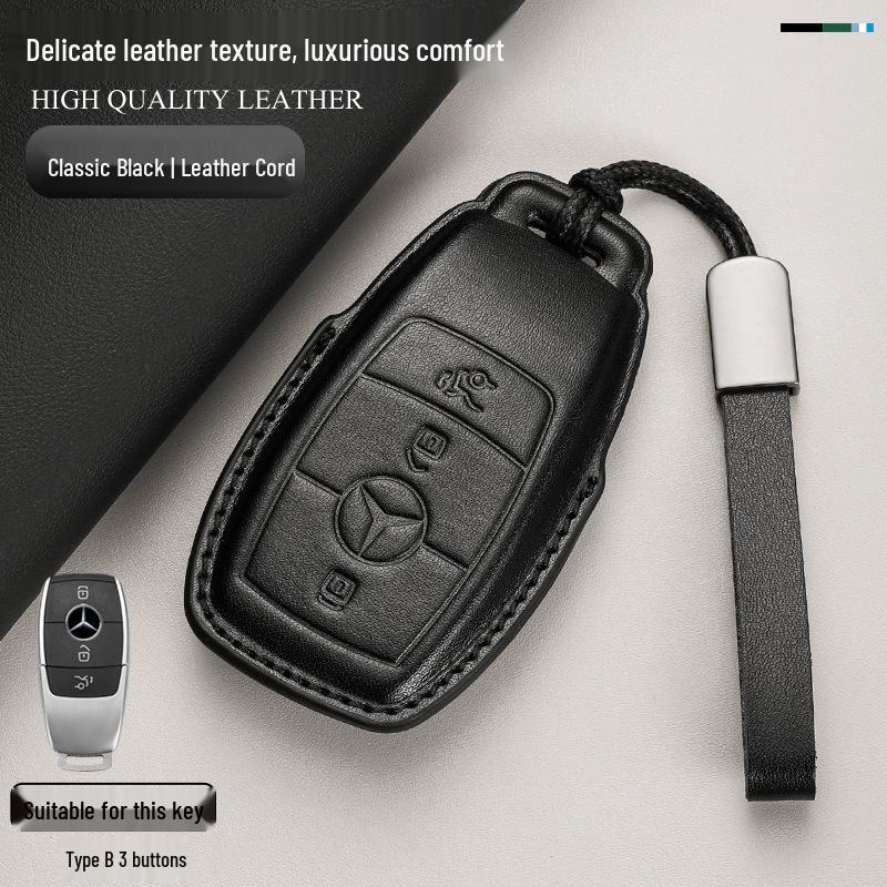 Genuine Leather Key Cover for Mercedes C260L, GLA, GLC300L, GLE, E300L, A200L, and GLB