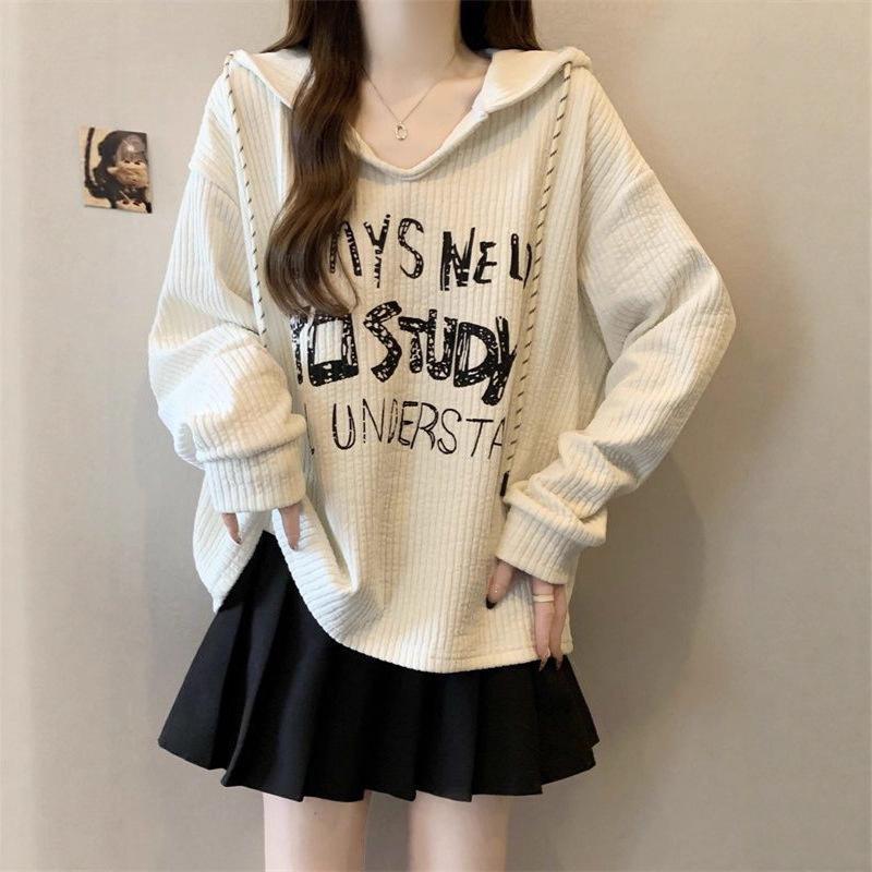 Women's Designer Hooded Drop Shoulder Sweatshirt - Slimming Plus Size, Slightly Overweight, Ribbed Base Layer for 2025 Autumn/Winter