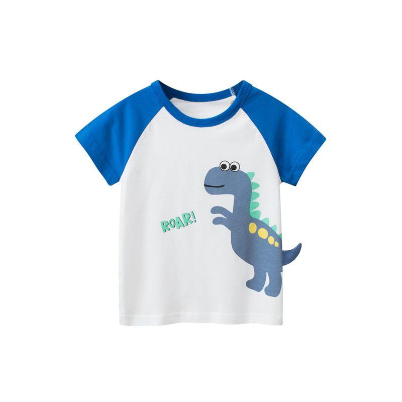 27Kids Children s Clothing Summer Kids Cartoon Dinosaur Short Sleeve T-shirt Kids Raglan Sleeve Tops Baby Pure Cotton Clothes 9582m White/Colorful Blue 110