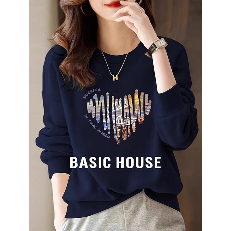 Basic House Women s American Style Heart Print Sweatshirt L