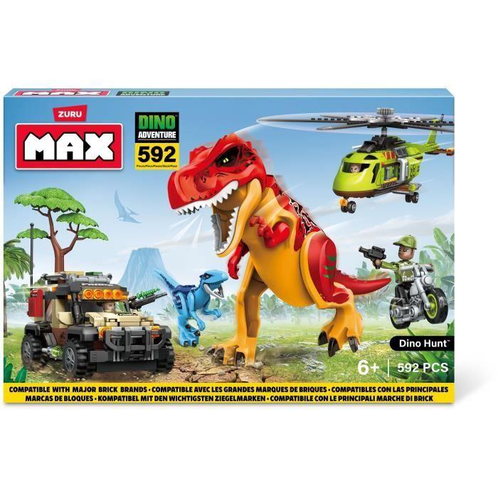 Bausatz - ZURU - Dino Adventure Dino-Jagd (592 Stück) - Prähistorisches Abenteuer mit Dinosauriern und Fahrzeugen