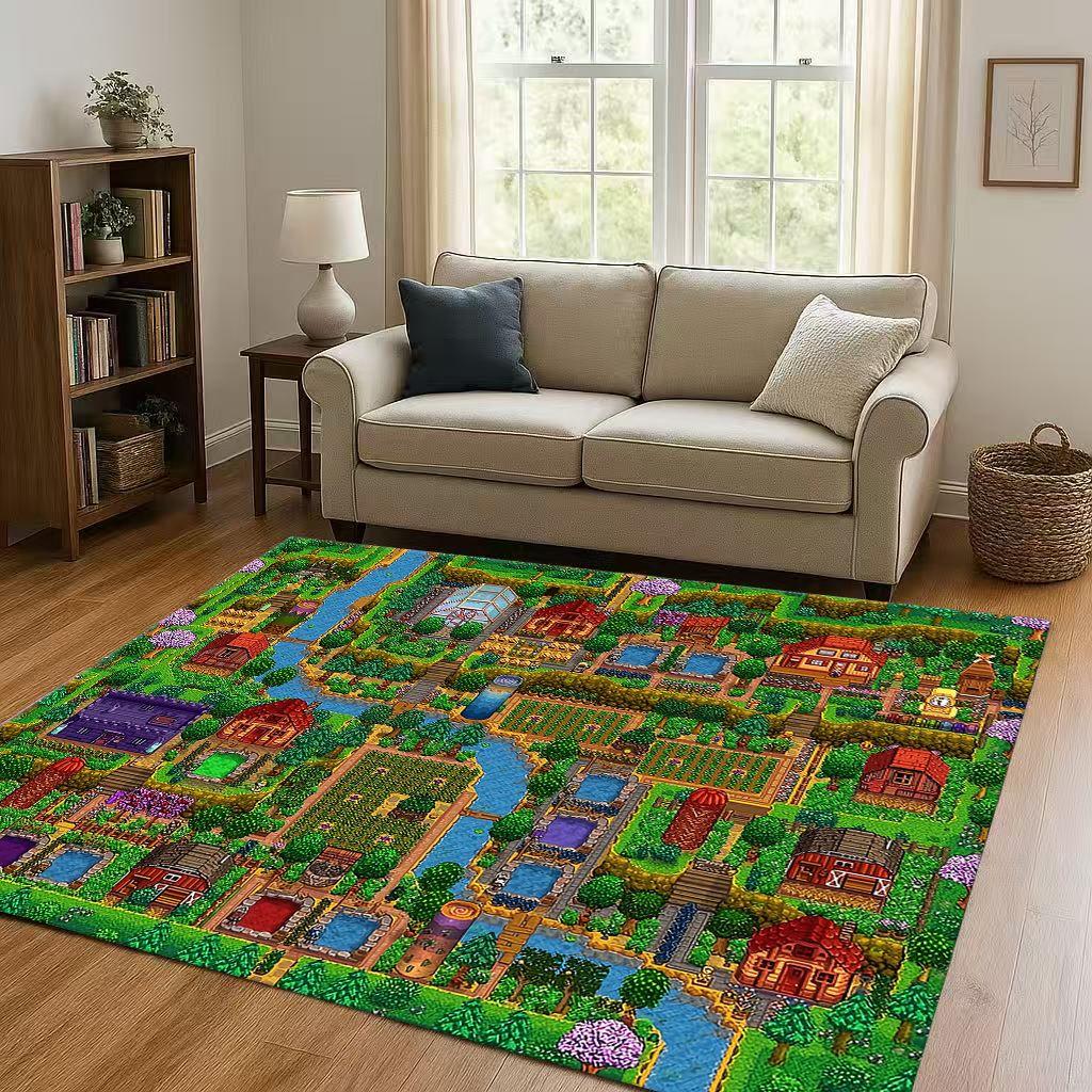 Retro Pixel Game Stardew Valley Farm Map living Room Non Slip Area Rug Soft Carpet for Bedroom Playroom Sofa,Home Decor Doormat