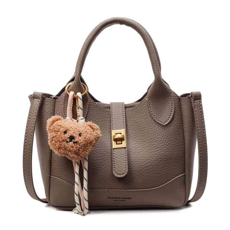 Popular Simple Lychee Pattern Niche Commuter Style Portable Bucket Bag Women's Casual Solid Color Versatile Messenger Bag