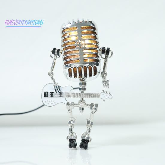 Microphone Robot Lamp Hold A Guitar Soft Lighting Plastic Handicraft Ornament Energy-saving Retro Robot Figurine LED Table Light Home Decoration
