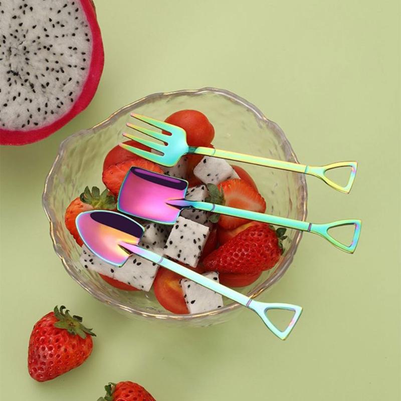 Set of 3 Steel Tea Spoon Small Household Ice Cream Spoons and Fork Kitchenwares